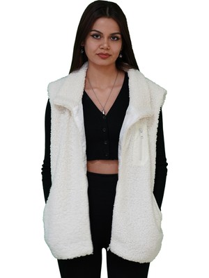 Federenco Ekru Peluş Yelekli Organik Iki Parça Şişme Kadın Mont