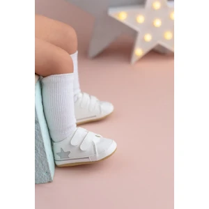 First Step Gümüş Yıldızlı Beyaz Kız Bebek Cırt Cırtlı Patik AYAKKABI-G-2352