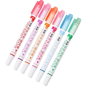 6 Adet Marker Kalem Çift Kafa Işaretleme Silindiri Ucu Dıy Scrapbooking Eğrisi Hattı (Yurt Dışından)