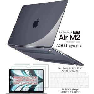 Macbook Air M2 13.6" 2022 A2681 Tam Uyumlu Set Kılıf Kapak Klavye Koruyucu Ekran Koruyucu Film