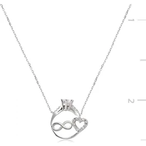 925 Gümüş Gümüş Sonsuzluk Kalpli Tek Taş Bayan Kolye