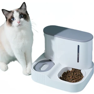 Pet Otomatik Besleyici Seti Büyük Kapasiteli Kedi Gıda Dağıtıcı Oto Köpekler Su Içme Çeşmesi Evcil Hayvanlar Kase Besleme Konteyner | Kedi Besleme ve sulama Malzemeleri (Gri)