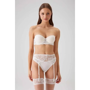 Pierre Cardin Ekru 4793 Siena Balenli Desteksiz Dantelli Çoraplı Jartiyer Sütyen Takım (Tak-Çıkar Askılı)