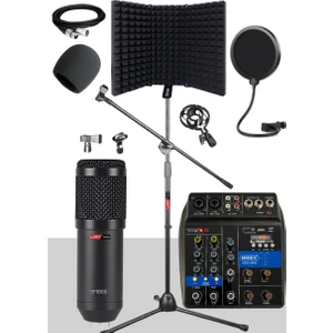 Pack Set-3 BM800 Mikrofon + Stand + Yalıtım Paneli + Filtre + Stüdyo Mikser