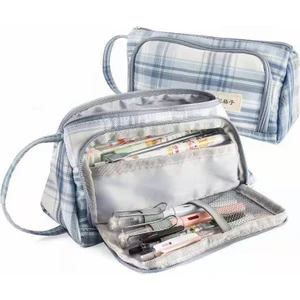 Gri Kalemlik Kalem Çantası Kalem Kutusu Kadınlar Kozmetik Sevimli Büyük Kapasiteli Kırtasiye Çantası