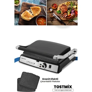 Tostmix Antrasit Paslanmaz Çelik 2000 Watt Granit Çıkarılabilir Plakalı Tost ve Izgara Makinesi