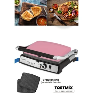 Tostmix Pembe Paslanmaz Çelik 2000 Watt Granit Çıkarılabilir Plakalı Tost ve Izgara Makinesi