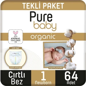 Pure Baby Organik Pamuklu Cirtli Bez Tekli Paket 1 Numara Yenidogan 64 Adet