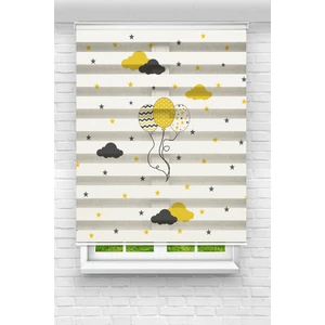Çocuk Odası - 3 Lü Sarı Balon ve Yıldızlar Baskılı Zebra Perde