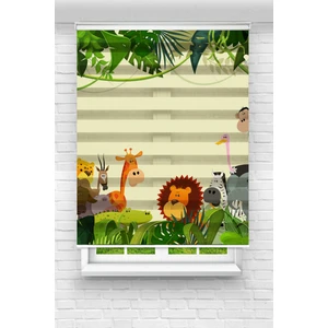 Genç Odası - Safari Aslan Kral Baskılı Zebra Perde