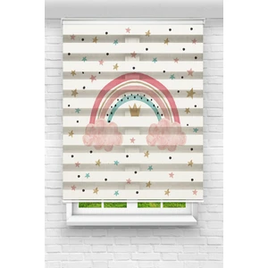 Çocuk Odası - Renkli Gökkuşağı ve Yıldızlar Baskılı Zebra Perde