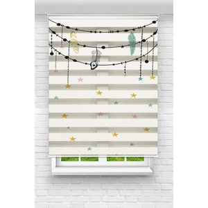 Genç Odası - Kurumuş Yapraklar ve Yıldızlar Baskılı Zebra Perde