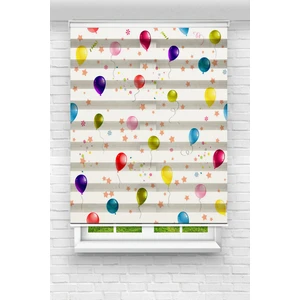 Çocuk Odası - Renkli Uçan Balonlar ve Yıldızlar Basklı Zebra Perde