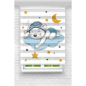Çocuk Odası - Sevimli Uyuyan Ayıcık ve Yıldızlar Baskılı Zebra Perde