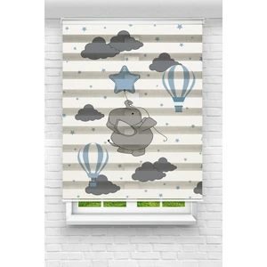 Çocuk Odası - Mavi Balon ve Yavru Fil Baskılı Zebra Perde