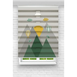 Çocuk Odası - Dağlar ve Balon Baskılı Zebra Perde