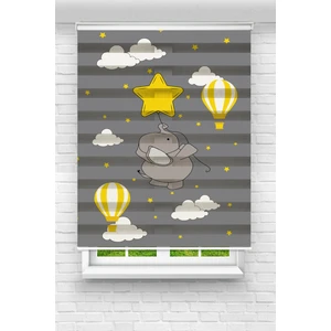 Çocuk Odası - Sarı Balon ve Yavru Fil Baskılı Zebra Perde