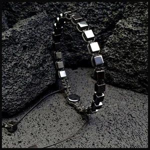 Seven Art Jewelry Doğal Taş Bileklik, Gri Hematit Küp, Ayarlanabilir Makrome Bileklik, Erkek Bileklik, Kadın Bileklik