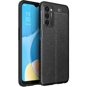 Case 4U Oppo A55 5G Kılıf Rugan Armor Deri Görünümlü Yüksek Kalite Silikon Niss Siyah