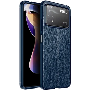Case 4U Xiaomi Poco X4 Pro 5G Kılıf Rugan Armor Deri Görünümlü Yüksek Kalite Silikon Niss Lacivert