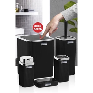 Okyanus Home Stella Siyah Kromlu Çizgili Kare 5'li Banyo Seti