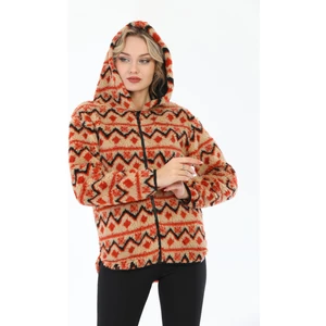 Uzun Kollu Fermuarlı Kapüşonlu Regular Peluş Sweatshirt