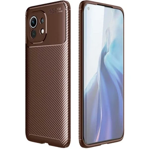 Case 4U Xiaomi Mi 11 Kılıf Rugged Armor Karbon Desenli Lüx Negro Silikon Arka Kapak Kahverengi