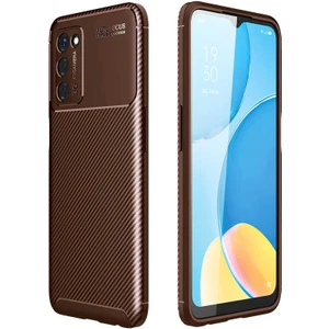 Case 4U Oppo A55 5G Kılıf Rugged Armor Karbon Desenli Lüx Negro Silikon Arka Kapak Kahverengi
