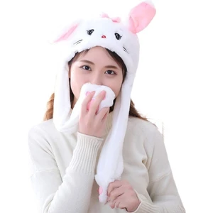 Retina Shop Işıklı Modlu beyaz pembe peluş Tavşan Kulakları Hareket Eden Şapka hediye