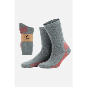 Unisex Alpaka Yünü Havlu Kışlık Gri/kırmızı Soket Çorap - A-6005