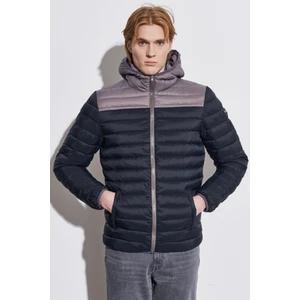 Regular Fit Normal Kesim Kapüşonlu Tam Fermuarlı Mavi Şişme Mont