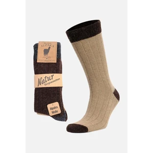 Erkek Alpaka Yünü Kışlık Topuk Renkli 2 Çift Bej/kahve Soket Çorap - GW-3096-B/K