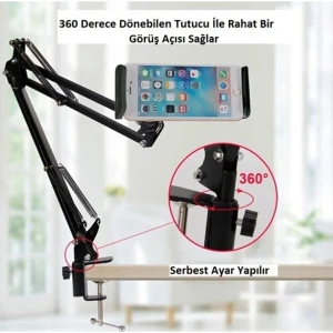 Masaüstü Tablet Telefon Tutucu Ayarlanır Teleskopik Katlanır Seviyeli Tutucu Tripod