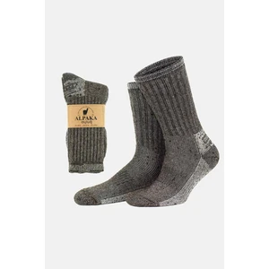 Unisex Alpaka Yünü Havlu Kışlık Kahve/ekru Soket Çorap - A-6006 (1 çift )