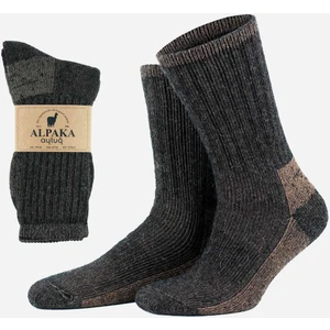 Unisex Alpaka Yünü Havlu Kışlık Antrasit/bej Soket Çorap - A-6006