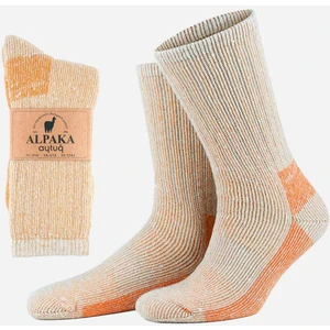 Unisex Alpaka Yünü Havlu Kışlık Ekru/turuncu Soket Çorap - A-6006