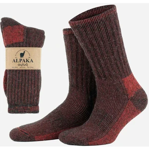 Unisex Alpaka Yünü Havlu Kışlık Kahve/kırmızı Soket Çorap - A-6006