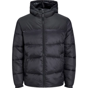 Jack & Jones Kapüşonlu Büyük Beden Siyah Erkek Mont 12219156