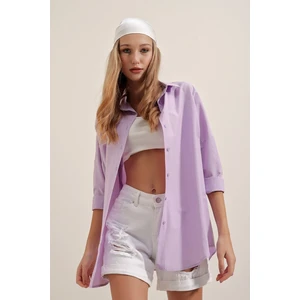 Kadın Lila Oversize Uzun Basic Gömlek HZL22W-BD139001