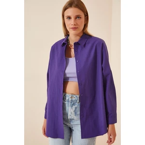 Kadın Mor Oversize Uzun Basic Gömlek HZL22W-BD139001