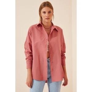 Kadın Koyu Gül Kurusu Oversize Uzun Basic Gömlek HZL22W-BD139001