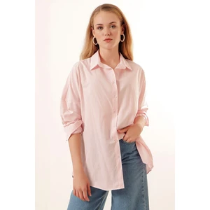 Kadın Pudra  Oversize Uzun Basic Gömlek HZL22W-BD139001