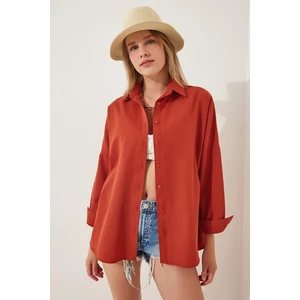Kadın Kiremit Oversize Uzun Basic Gömlek HZL22W-BD139001
