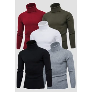Unisex 5’li Hazır Paket Balıkçı Yaka Kaşkorse Slimfit Boğazlı Kazak