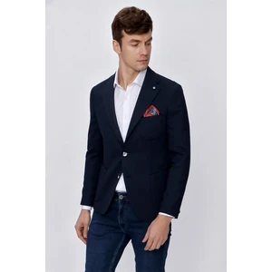 Erkek Lacivert Olga Örme Slim Fit Dar Kesim Torba Cep 6 Drop Ceket