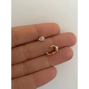 Ares Collection Zirkon Taşlı Tragus Rook Lobe Uyumlu Damla Model Mini Halka Piercing