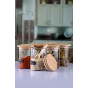 Karçiçeği Home Bambu Kapaklı Kaşıklı Borosilikat Baharat Takımı 6'lı