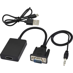 VGA - HDMI Dönüştürücü Adaptör Çıkış 1080P VGA Erkek - HDMI Dişi Ses Video Kablosu