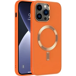 Apple iPhone 14 Kılıf Gold Magsafe Wireless Kablosuz Şarj Uyum Suni Deri Hibrit Kapak