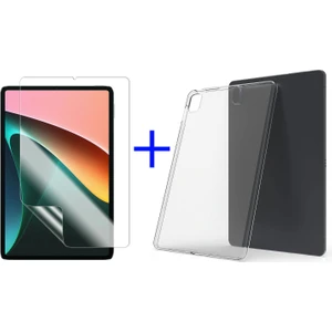 Xiaomi Mi Pad 5 11'' Uyumlu Buzlu Şeffaf Silikon Kılıf + Nano Cam Kırılmaz Esnek Ekran Koruyucu